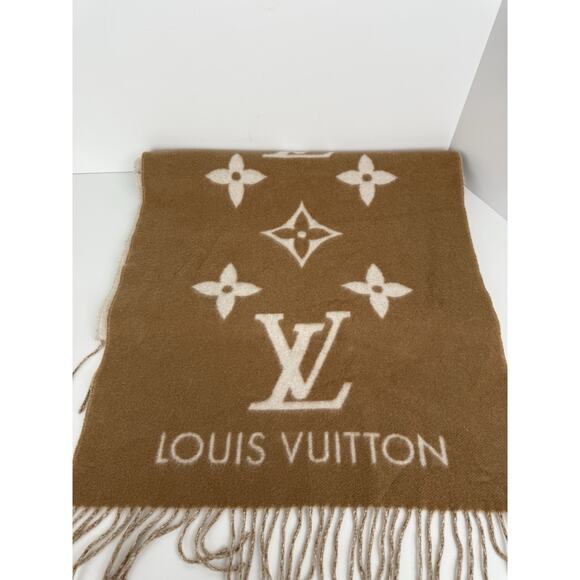 LOUIS VUITTON Echarpe Reykjavik Cashmere Scarf Brown & Beige - Picture 1 of 8